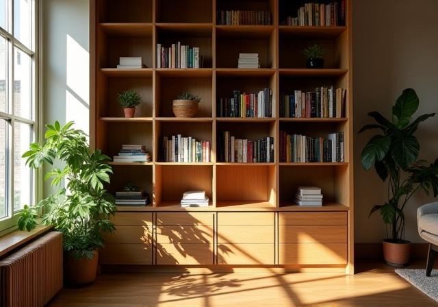 Clever under-bed storage and vertical shelving in a NY apartment
