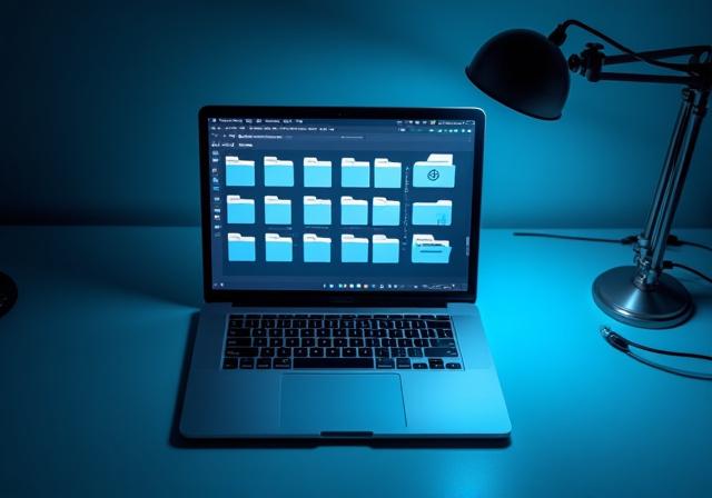 Laptop screen showing organized digital folder structure